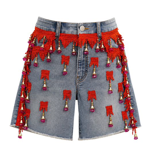 Wildgeese Handcrafted Boho Tassel Denim Shorts – Unique Handmade Summer Fashion