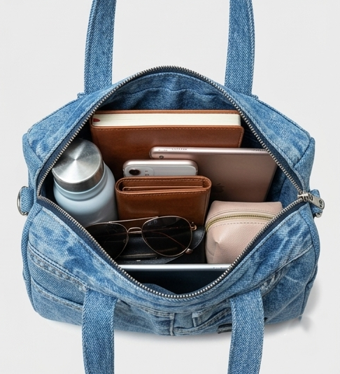 Wildgeese Buttercup Handmade Reconstructed Denim Barrel Bag Jean Pocket Satchel