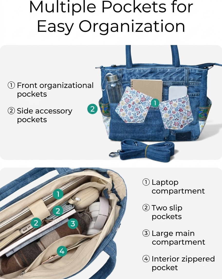 Wildgeese Handmade Floral Patchwork Denim Satchel - Chorki Fushion Bag