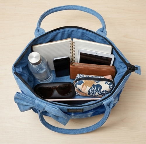 Wildgeese Flora Bag Handmade Indigo Tie-Dye Shoulder Bag -Denim Tote with Bow