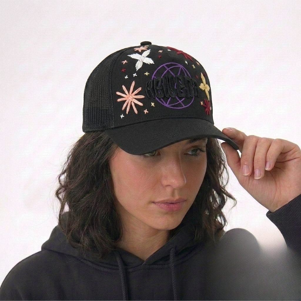 Wildgeese Handcrafted Embroidered Trucker Cap – Premium Floral Mesh Snapback Hat
