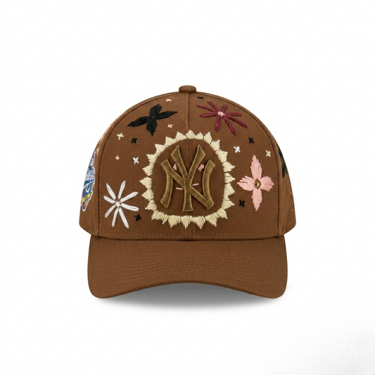 Wildgeese Handcrafted Floral Embroidered Brown Baseball Cap – Premium Adjustable Cotton Hat