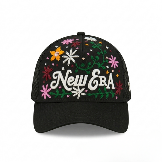 Wildgeese Handcrafted Floral Embroidered Trucker Cap – Premium Black Mesh Adjustable Snapback Hat