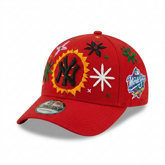 Wildgeese Handcrafted Floral Embroidered Red Baseball Cap – Premium Adjustable Cotton Hat