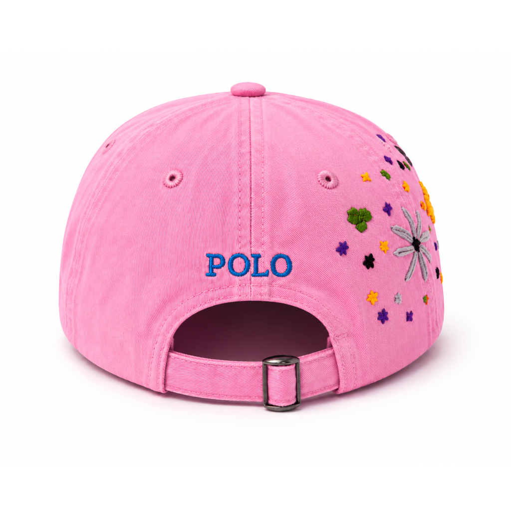 Wildgeese Pink Petal Parade Floral Embroidered Adjustable Polo Cap