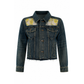 Wildgeese Handcrafted Sheer Floral Embroidered Dark Wash Denim Jacket – Premium Designer Women's Outerwear