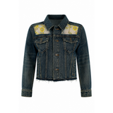 Wildgeese Handcrafted Sheer Floral Embroidered Dark Wash Denim Jacket – Premium Designer Women's Outerwear