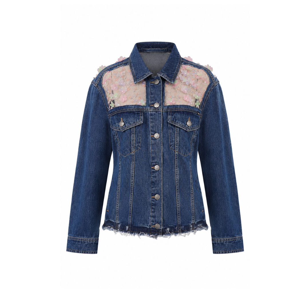 Wildgeese Handcrafted Floral Embellished Premium Denim Jacket – Luxury Embroidered Women’s Denim Jacket