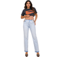 Wildgeese Crystal Cutout Straight Leg Jeans – Light Wash Rhinestone Denim Pants for Women