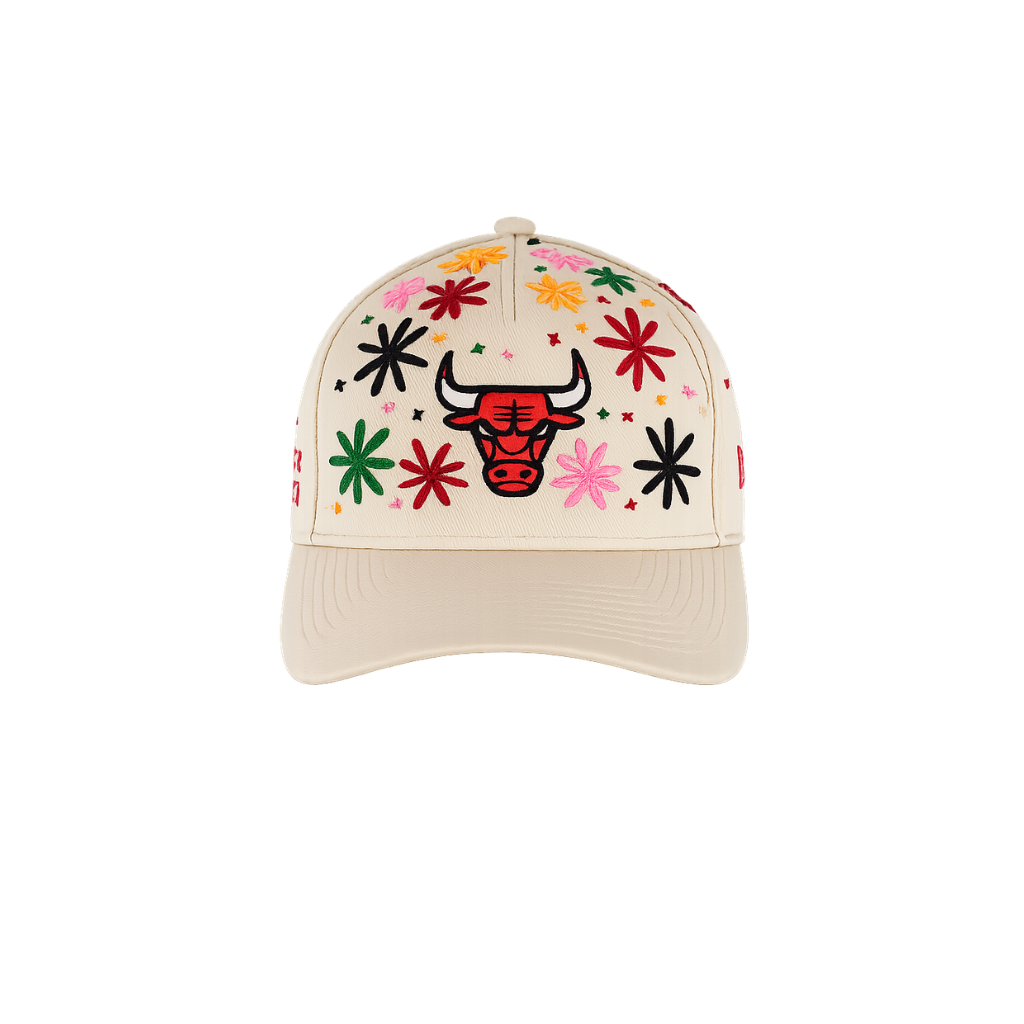 Wildgeese Chicago Bulls Floral Burst Embroidered Adjustable Cap – Cream