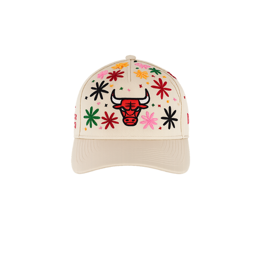 Wildgeese Chicago Bulls Floral Burst Embroidered Adjustable Cap – Cream