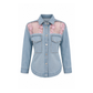 Wildgeese Handcrafted Sheer Floral Embroidered Light Wash Denim Shirt Jacket – Premium Women's Designer Overshirt