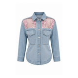 Wildgeese Handcrafted Sheer Floral Embroidered Light Wash Denim Shirt Jacket – Premium Women's Designer Overshirt