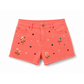 Wildgeese Handcrafted Floral Embroidered Coral Denim Shorts – Premium Artisan Frayed Hem Shorts for Women