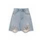 Wildgeese Handcrafted Crystal Embellished Premium Denim Skirt – Luxury Distressed Light Wash Mini Skirt