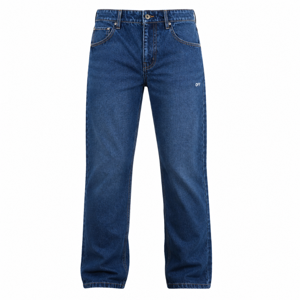 Premium Blue Denim Jeans for Men – Straight Leg Jeans with Signature White Graphic Detail