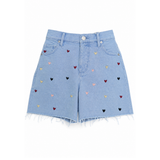 Wildgeese Handcrafted Heart Embroidered Premium Denim Shorts – Luxury High-Waisted Casual Shorts