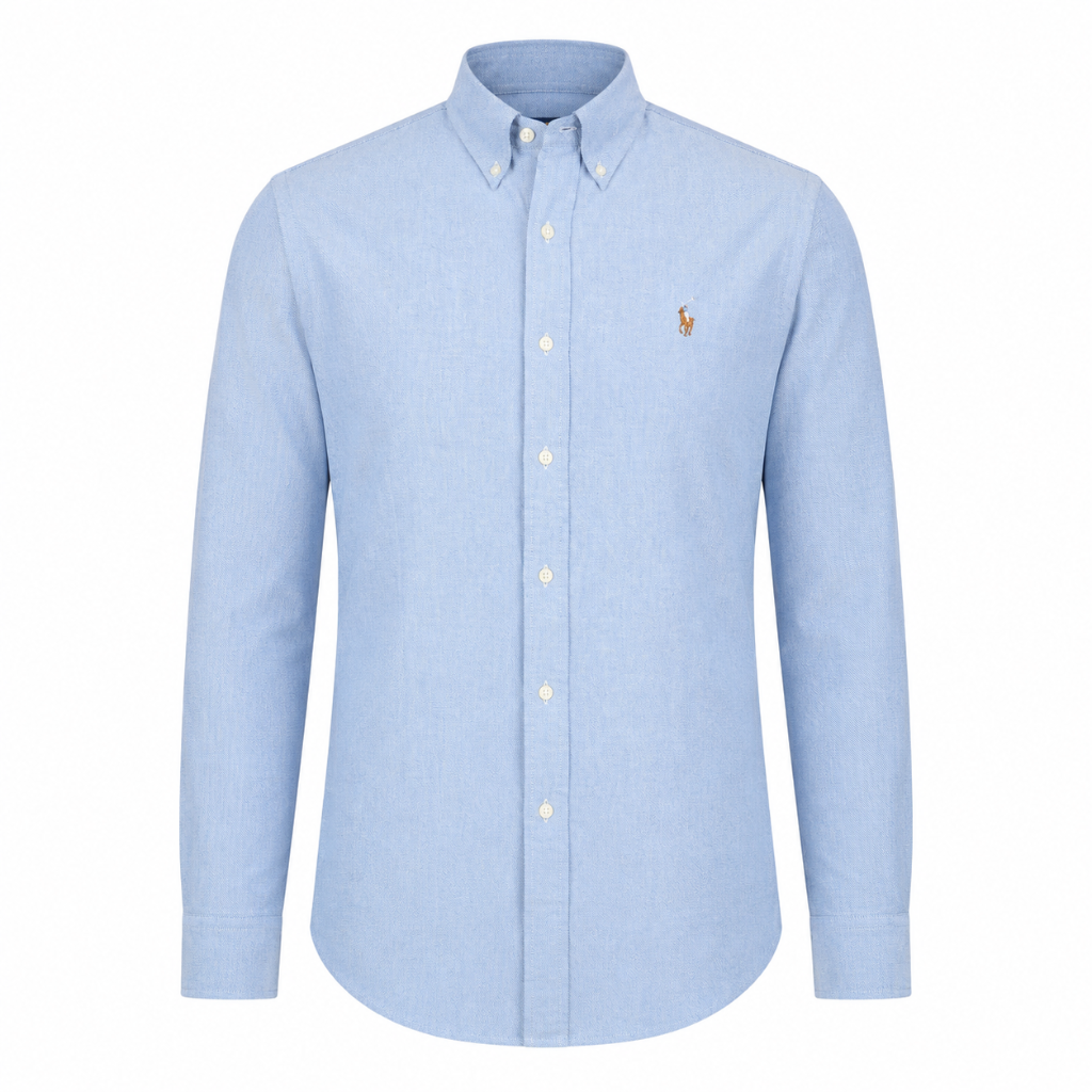 Wildgeese Men's Classic Sky Blue Oxford Button-Down Long Sleeve Shirt – Premium Cotton Casual & Business Fit