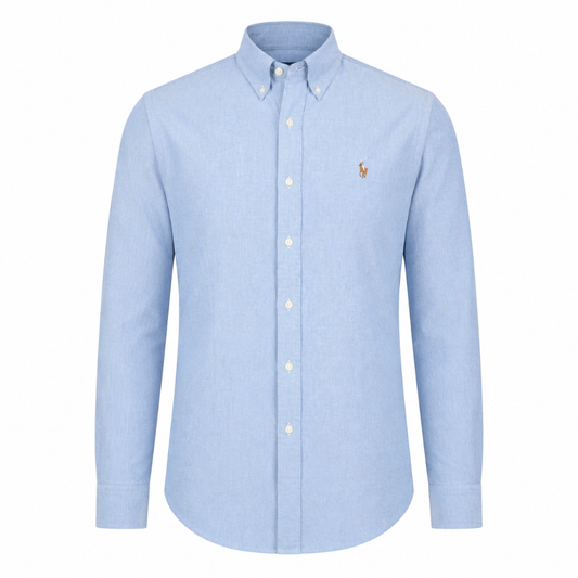 Wildgeese Men's Classic Sky Blue Oxford Button-Down Long Sleeve Shirt – Premium Cotton Casual & Business Fit