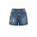 Wildgeese Handcrafted Crystal Chain Embellished Premium Denim Shorts – Luxury Designer High-Waisted Jean Shorts
