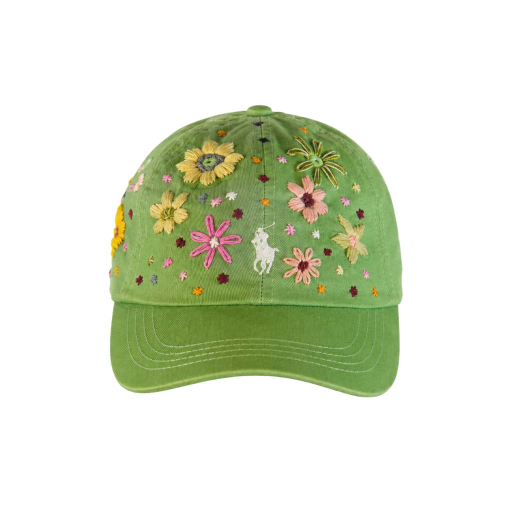 Wildgeese Meadow Bloom Embroidered Green Cotton Baseball Cap – Artisan Adjustable Floral Hat
