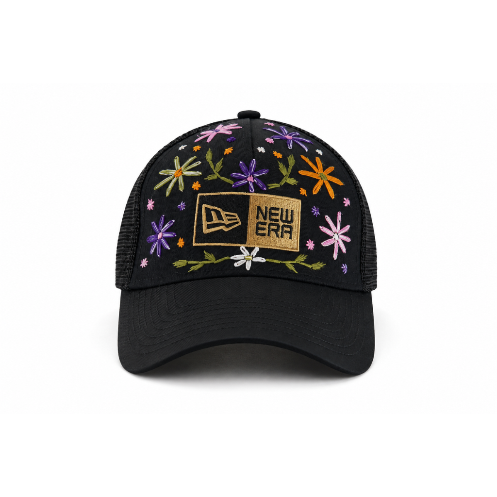 Wildgeese Midnight Meadow New Era Floral Embroidered Trucker Cap – Black