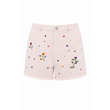 Wildgeese Handcrafted Floral Embroidered Blush Pink Denim Shorts for Women – High Rise Cotton Summer Shorts