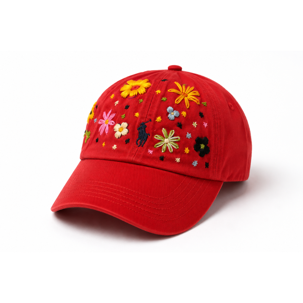 Wildgeese Scarlet Garden Polo Floral Embroidered Adjustable Cap – Red