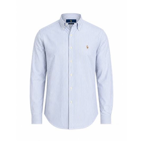 Men's Classic Blue Stripe Oxford Button-Down Long Sleeve Shirt