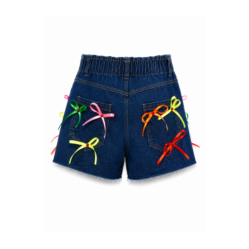 Wildgeese Handcrafted Ribbon Embellished Premium Denim Shorts – Luxury High-Waisted Statement Shorts
