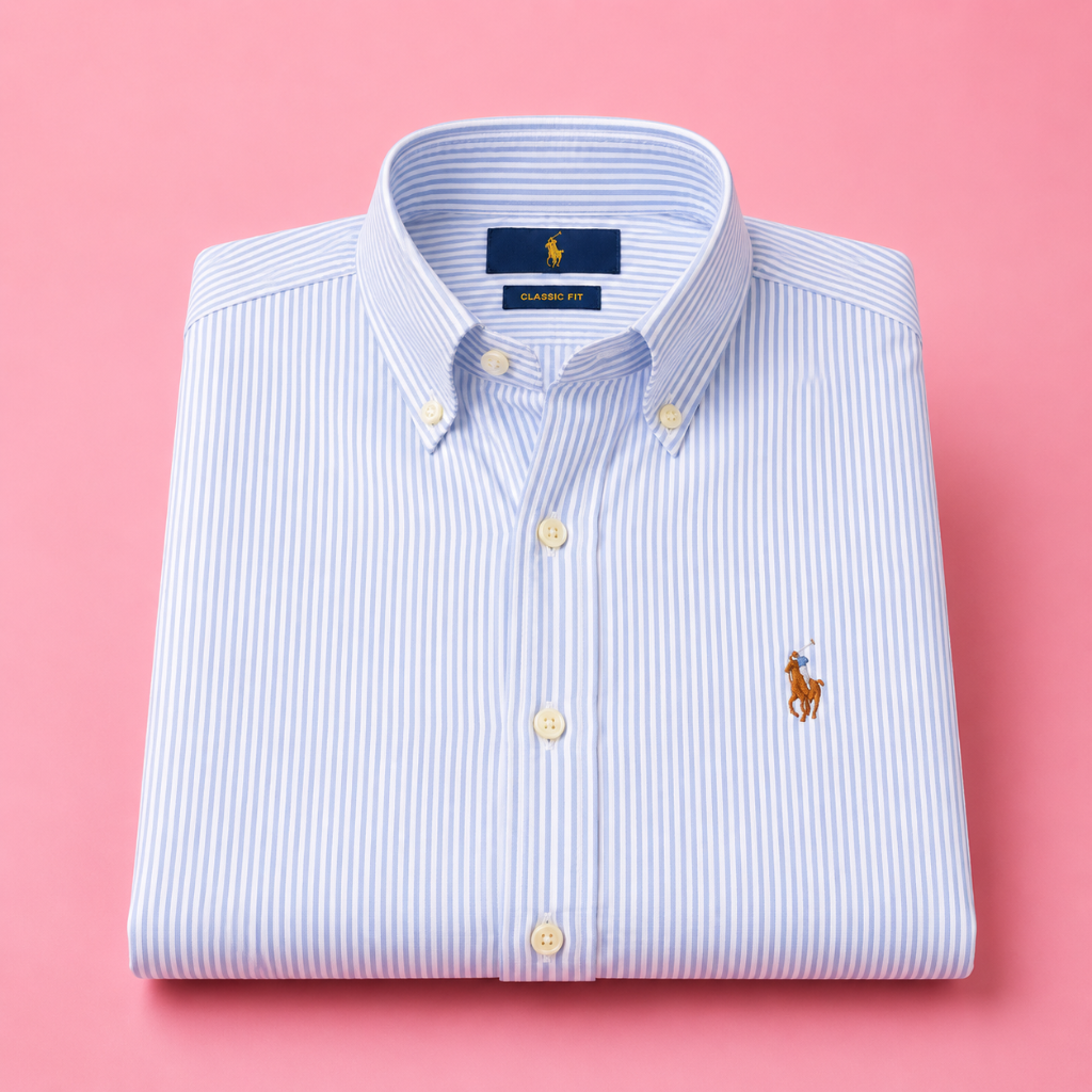 Men's Classic Blue Stripe Oxford Button-Down Long Sleeve Shirt