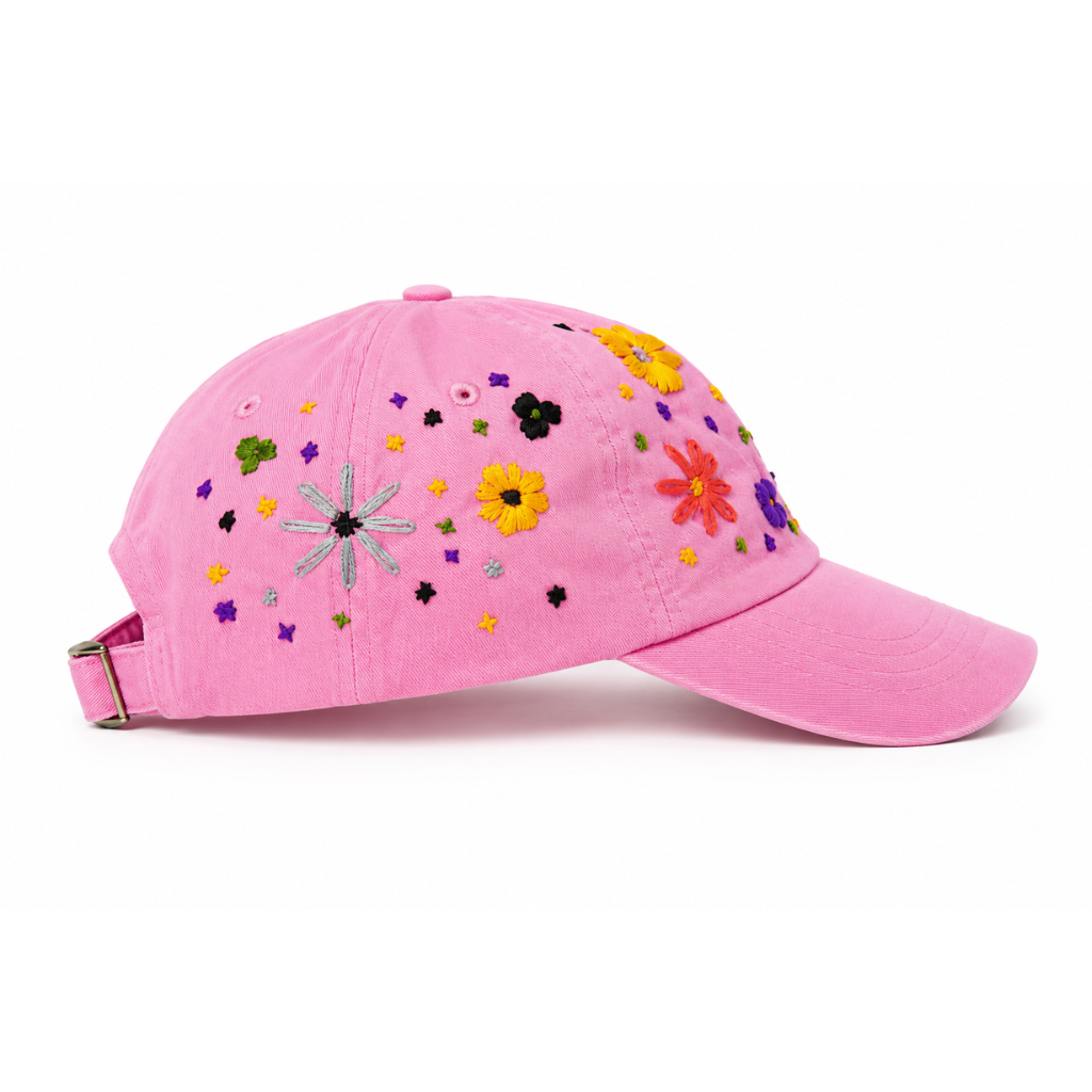 Wildgeese Pink Petal Parade Floral Embroidered Adjustable Polo Cap