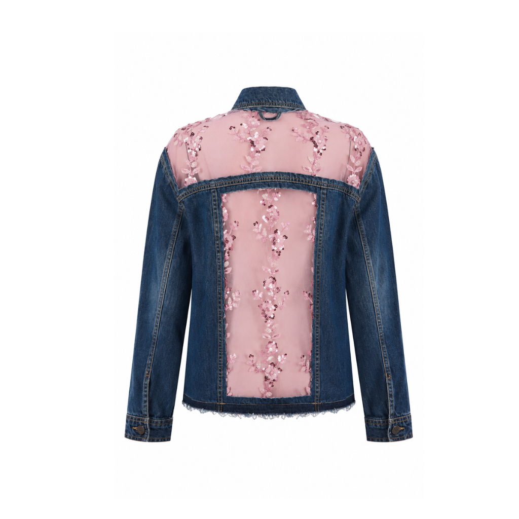 Wildgeese Handcrafted Sequin Floral Embroidered Premium Denim Jacket – Luxury Women’s Designer Denim Jacket