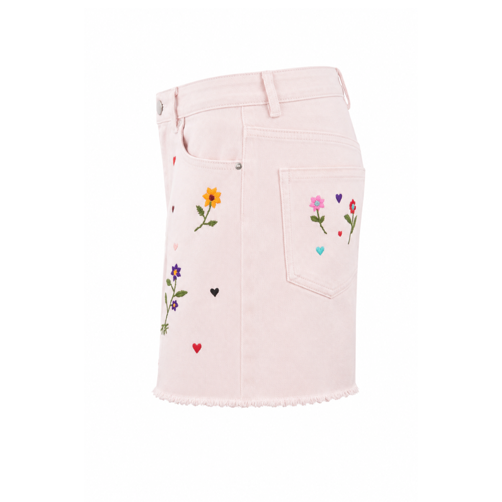 Wildgeese Handcrafted Floral Embroidered Blush Pink Denim Shorts for Women – High Rise Cotton Summer Shorts