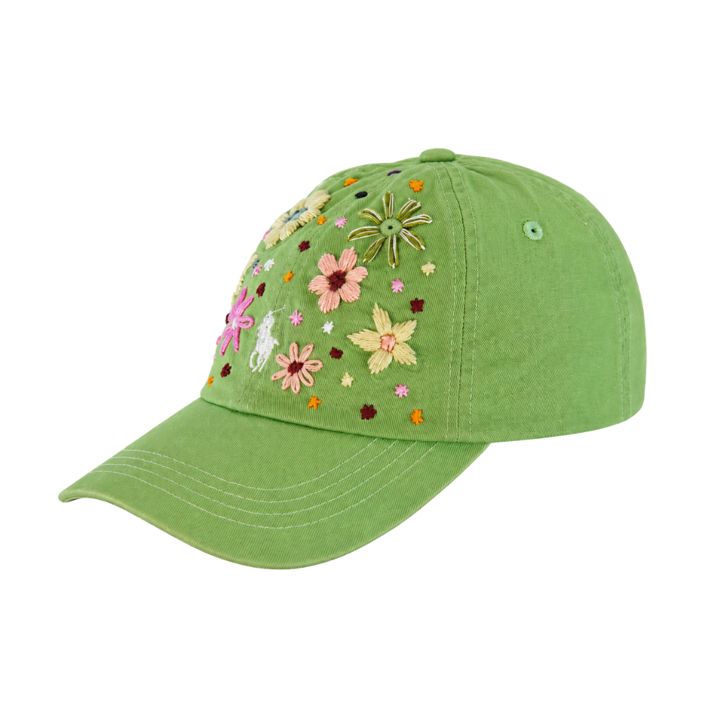 Wildgeese Meadow Bloom Embroidered Green Cotton Baseball Cap – Artisan Adjustable Floral Hat