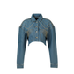 Wildgeese Handcrafted Crystal Fringe Denim Jacket – Unique Handmade Cropped Blue Denim Outerwear with Rhinestone Embellishments – Artisan Made Statement Fashion