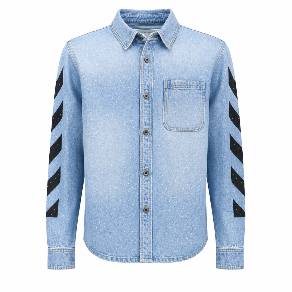 Light Blue Denim Shirt with Signature Arrow Sleeve & Back Graphic – Premium Casual Streetwear Shirt