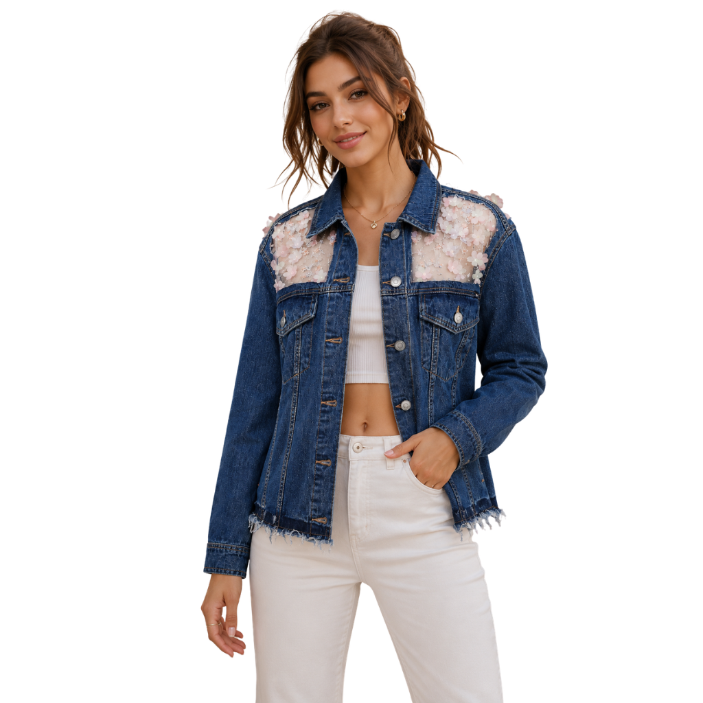 Wildgeese Handcrafted Floral Embellished Premium Denim Jacket – Luxury Embroidered Women’s Denim Jacket
