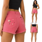 Wildgeese Handcrafted Floral Embroidered Pink Denim Shorts – Premium Frayed Hem High-Waisted Shorts