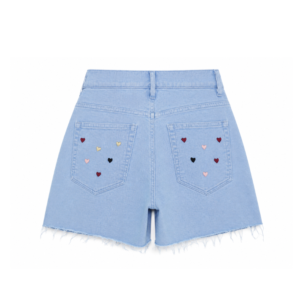 Wildgeese Handcrafted Heart Embroidered Premium Denim Shorts – Luxury High-Waisted Casual Shorts