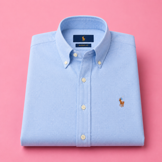 Wildgeese Men's Classic Sky Blue Oxford Button-Down Long Sleeve Shirt – Premium Cotton Casual & Business Fit
