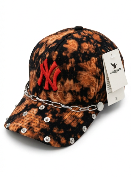 Wildgeese Acid Wash Snapback Hat - Silver Chain & Studded Industrial Cap - NWT