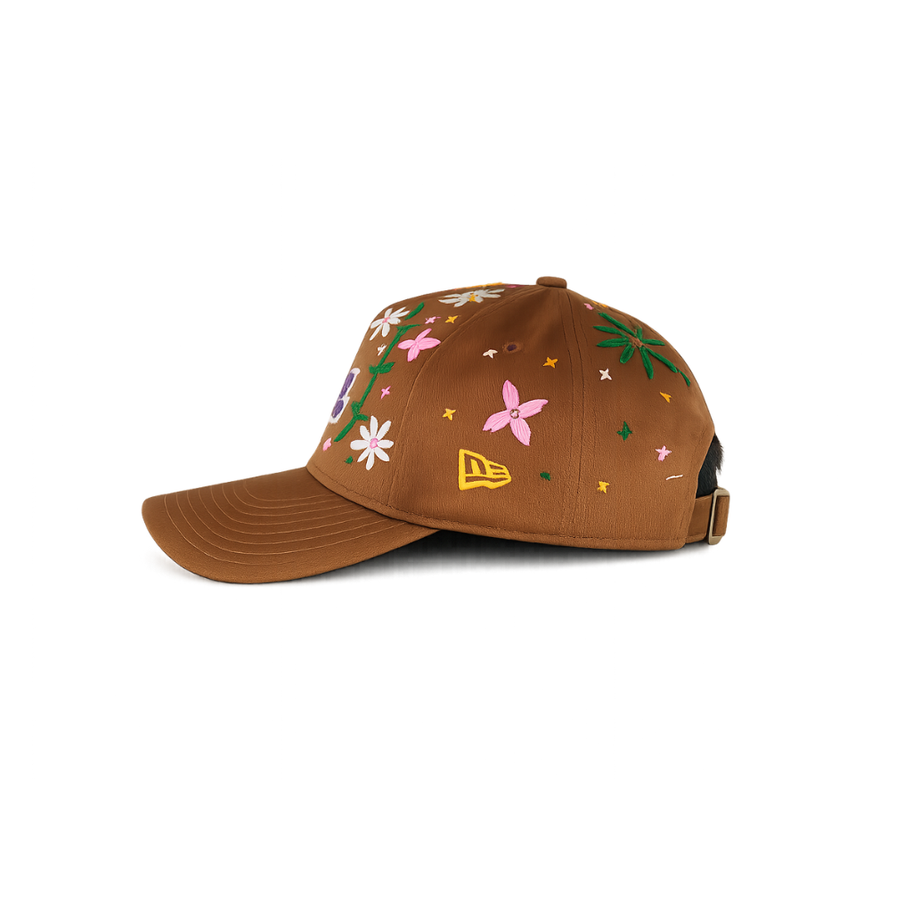 Wildgeese Cocoa Blossom Lakers Floral Embroidered Adjustable Cap – Brown