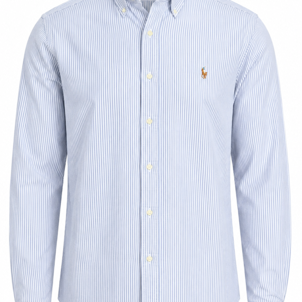 Men's Classic Blue Stripe Oxford Button-Down Long Sleeve Shirt
