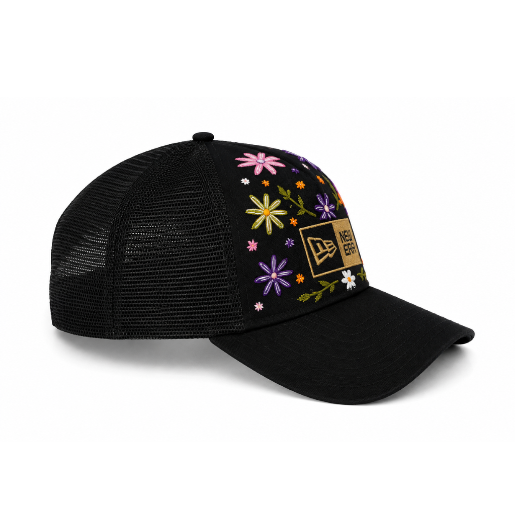 Wildgeese Midnight Meadow New Era Floral Embroidered Trucker Cap – Black