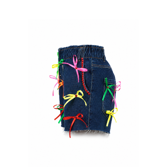 Wildgeese Handcrafted Ribbon Embellished Premium Denim Shorts – Luxury High-Waisted Statement Shorts