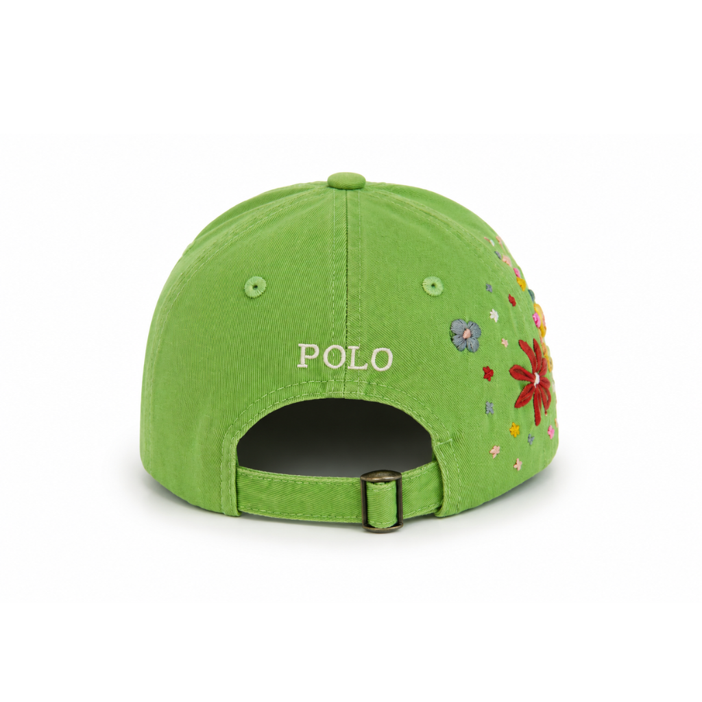 Wildgeese Meadow Bloom Embroidered Green Cotton Baseball Cap – Artisan Adjustable Floral Hat
