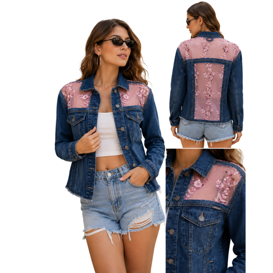 Wildgeese Handcrafted Sequin Floral Embroidered Premium Denim Jacket – Luxury Women’s Designer Denim Jacket