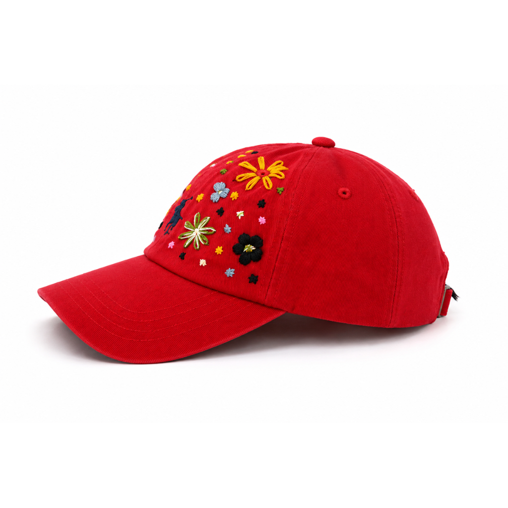 Wildgeese Scarlet Garden Polo Floral Embroidered Adjustable Cap – Red
