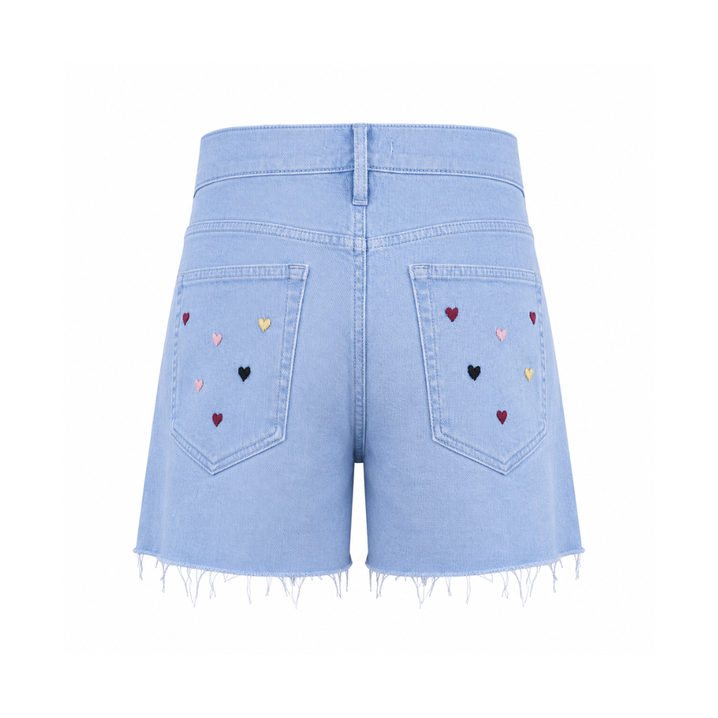 Wildgeese Handcrafted Heart Embroidered Premium Denim Shorts – Luxury High-Waisted Casual Shorts